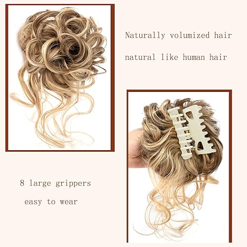 Miniatura 3 de Piezas de cabello con moño desordenado para mujer, piezas de cabello con clip y gancho, extensiones de cabello sintético con chignon súper largas,