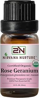 Rose Geranium Essential Oil USDA Certified Organic, 100% Pure Natural Premium Grade, Undiluted