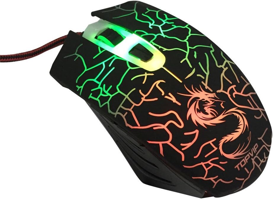 TOPVIP 2016 FASHING Mad Dragon Gaming Optical Mice 7 Color LED Lighting Gaming Mad Dragon Mouse 1.8M Length Usb Cable Compatible with Windows2000,ME,XP VISTA and Win7