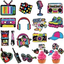 Clabby 32 Pieces 80s 90s Cupcake Topper Theme Birthday Party Decorations Hip Hop Cake Cupcake Topper for Adults Totally Party Supplies DIY Dessert Supplies Roller Skate80s Style