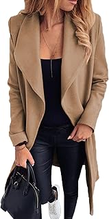 GRASWE Women's Winter Wool Blend Mid-Long Peacoat Wrap Lapel Open Front Coat