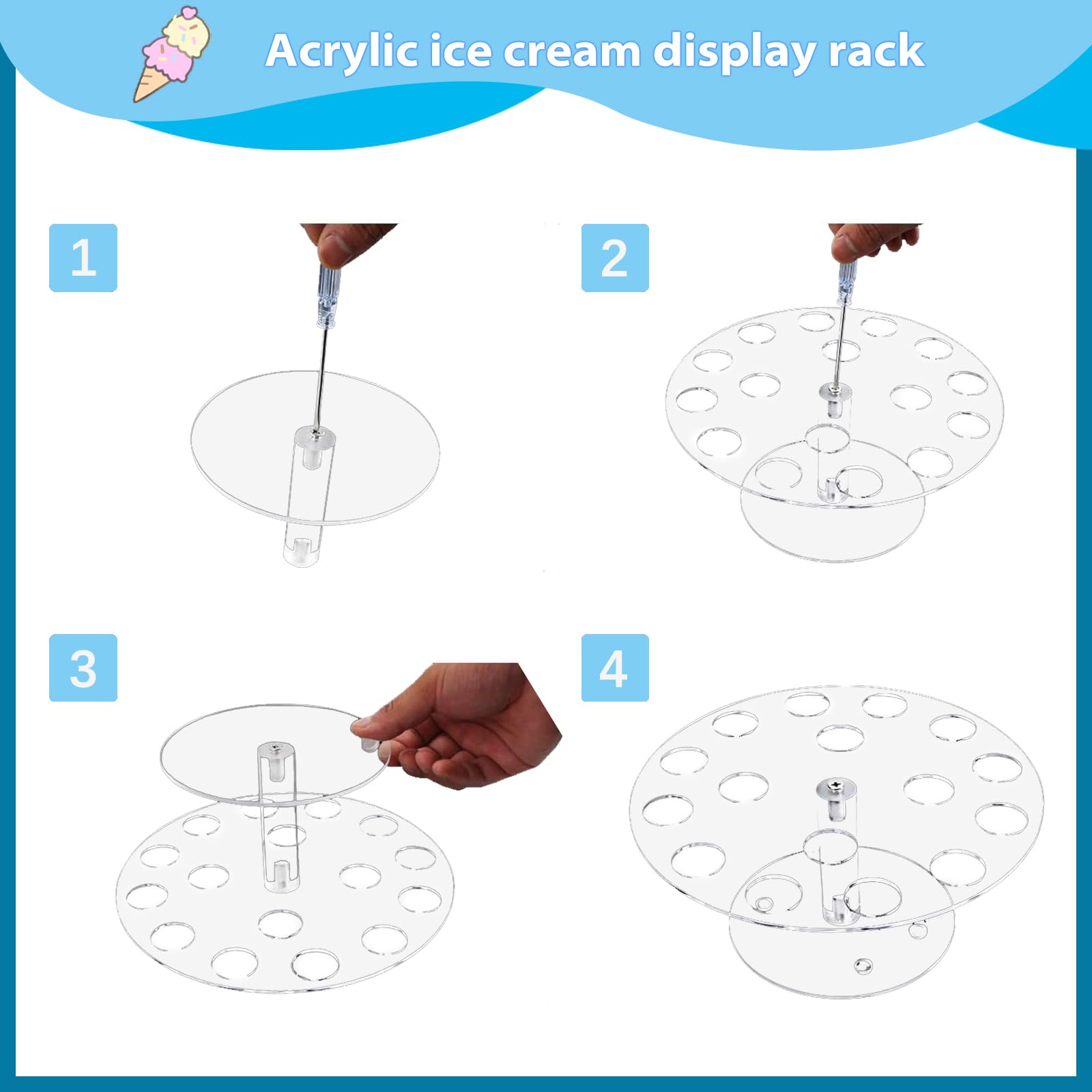 Acrilico gelato con supporto 16 Fori Acrilico Supporto per Porta Gelato Trasparente Portarotolo per Sushi per Bambini Feste di Compleanno Decorativo