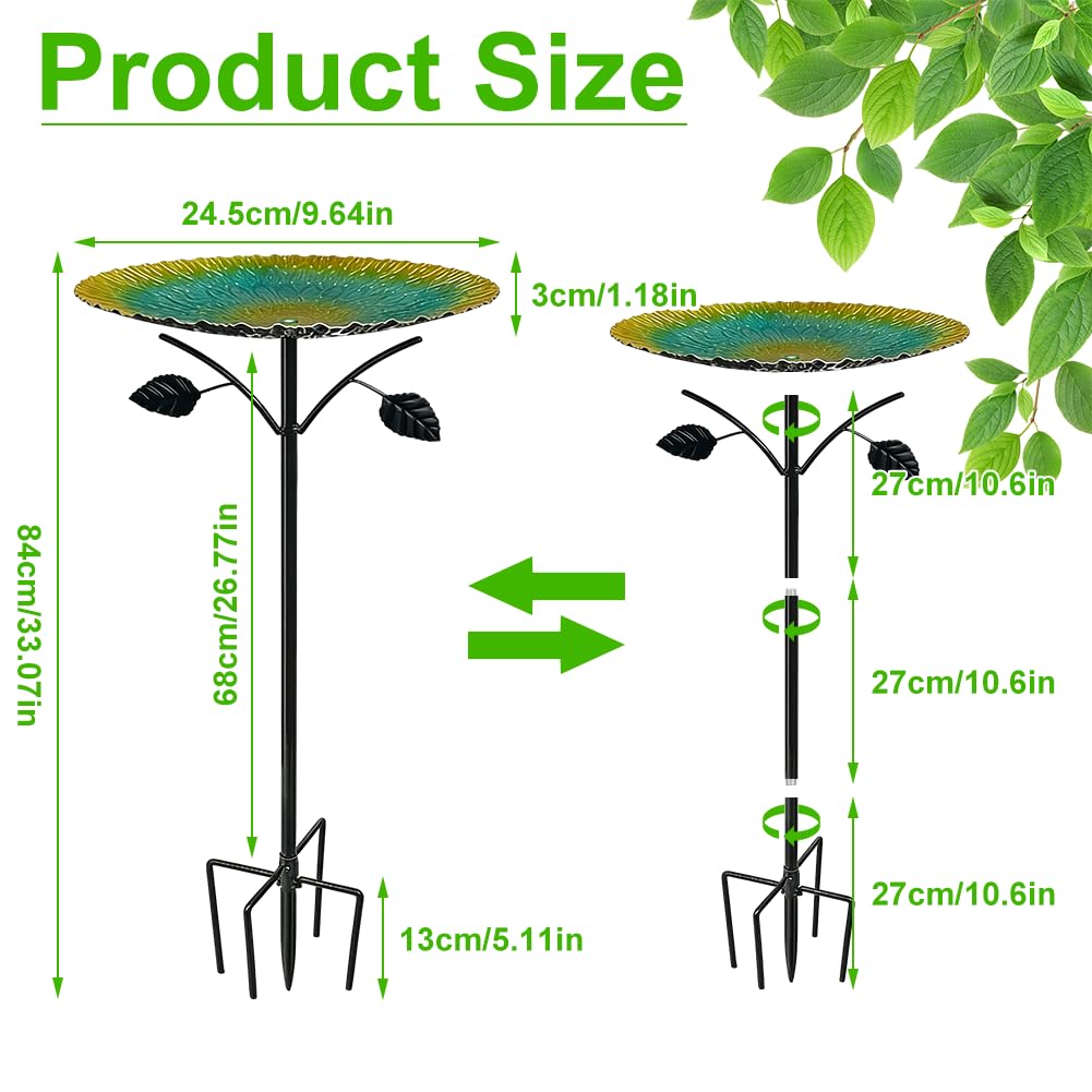Baño para pájaros grande, 85 cm con base de 5 puntas, resistente al invierno para jardín, bebedero para pájaros a prueba de heladas para pájaros silvestres, bebedero de agua para pájaros