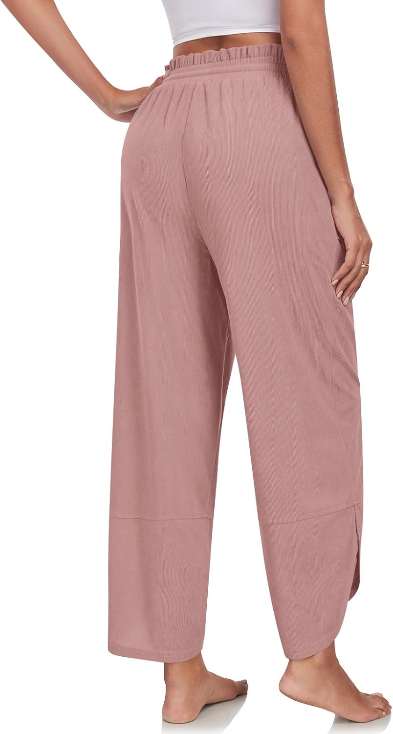 Anyhold Womens Baggy High Waisted Wide Leg Lounge Pants Drawstring Casual Palazzo Pants Trousers with Pockets - Image 3