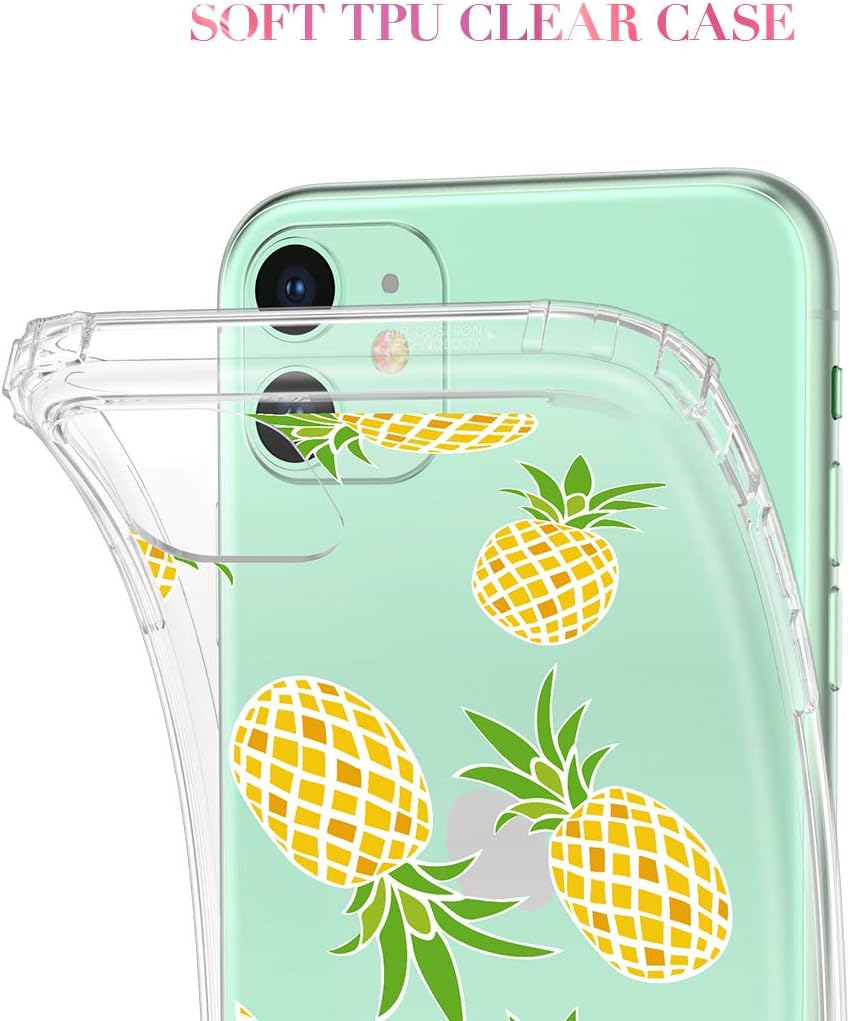Caka iPhone 11 Case Clear with Design, iPhone 11 Case Flowers Clear Case Floral Pattern for Girls Women Girly Slim Soft TPU Transparent Protective Case for iPhone 11 6.1 inches (Pineapple)