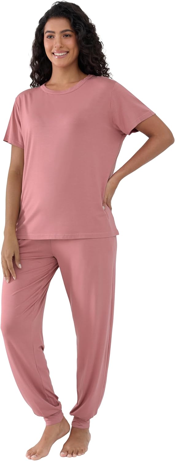 Joyaria Bamboo Viscose Pajamas Women Ultra Soft Short Sleeve Jogger Pants Pjs Set Cooling Sleepwear - Image 4