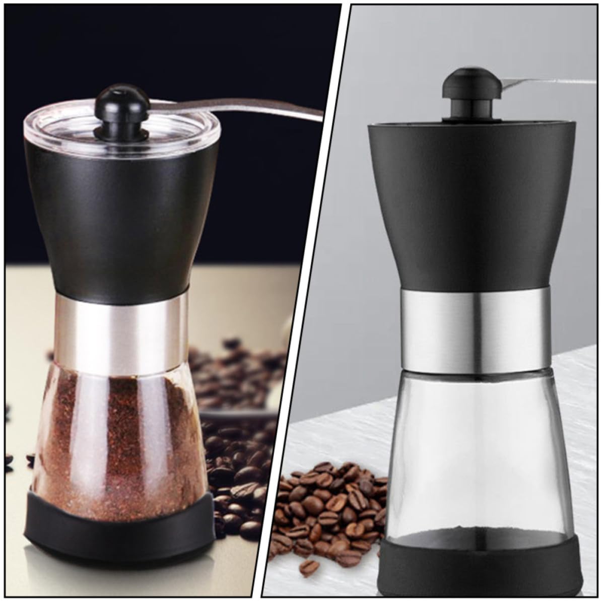 Molinillo de Café de Acero Inoxidable Recipiente de Vidrio Sellado Portátil Manual Ecológico y Resistente para Granos, Adecuado para Oficina y Cocina
