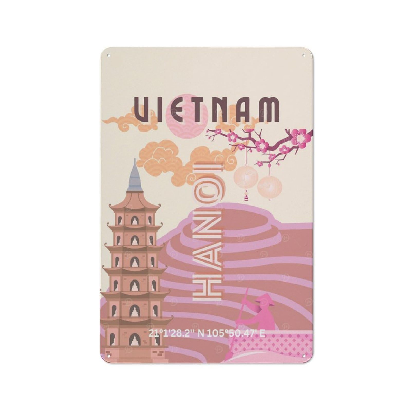 Junmoney Style-5 Metal Wall Plaque With Vietnam, Hanoi Travel Design 30X20cm, Retro Room Wall Plaque For Home, Shop, Pub Or Studio Wall