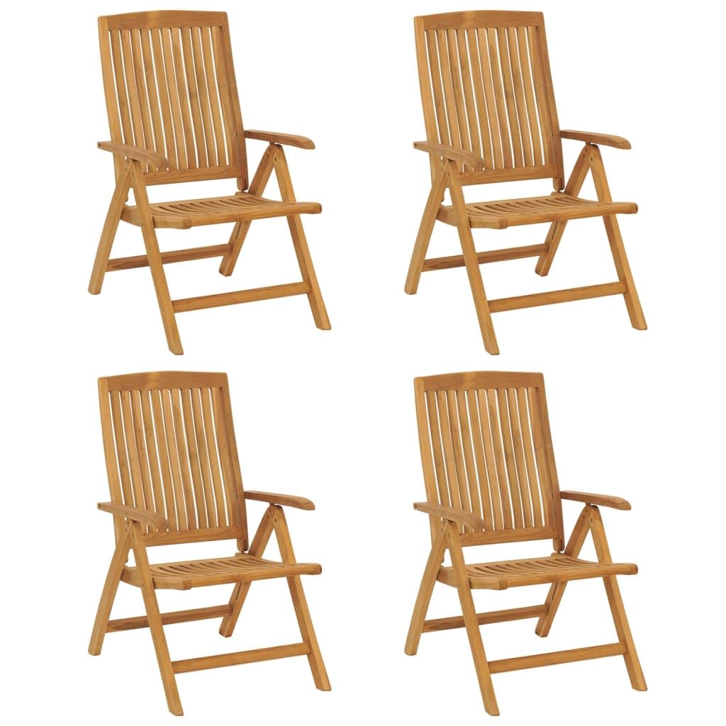 Sedie da giardino in teak con cuscino, 4 pezzi, in legno massiccio, regolabili, pieghevoli, portata: 110 kg, per balcone, terrazza, giardino, impermeabile