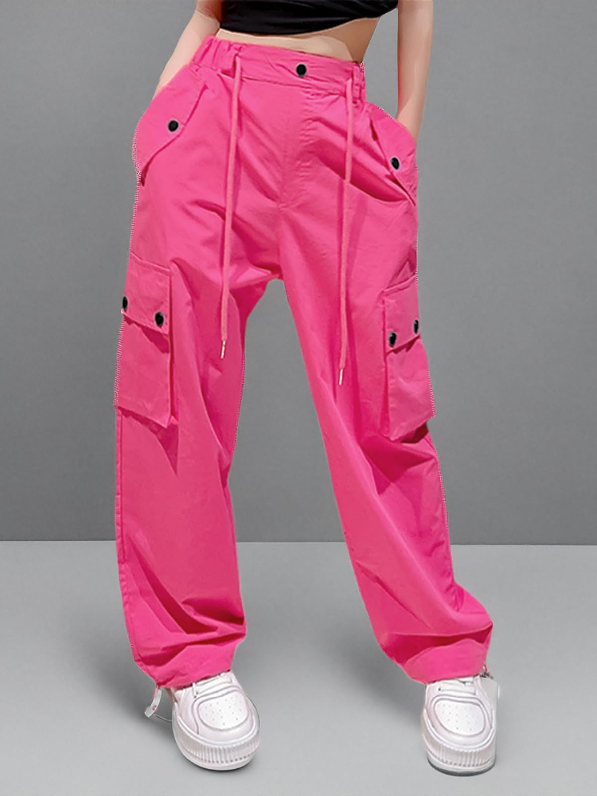 Cromoncent Cargo Pants Girls & Women Parachute Pants Y2K Baggy Rave Clothes Waterproof with Pockets, 6 Years - 3XL