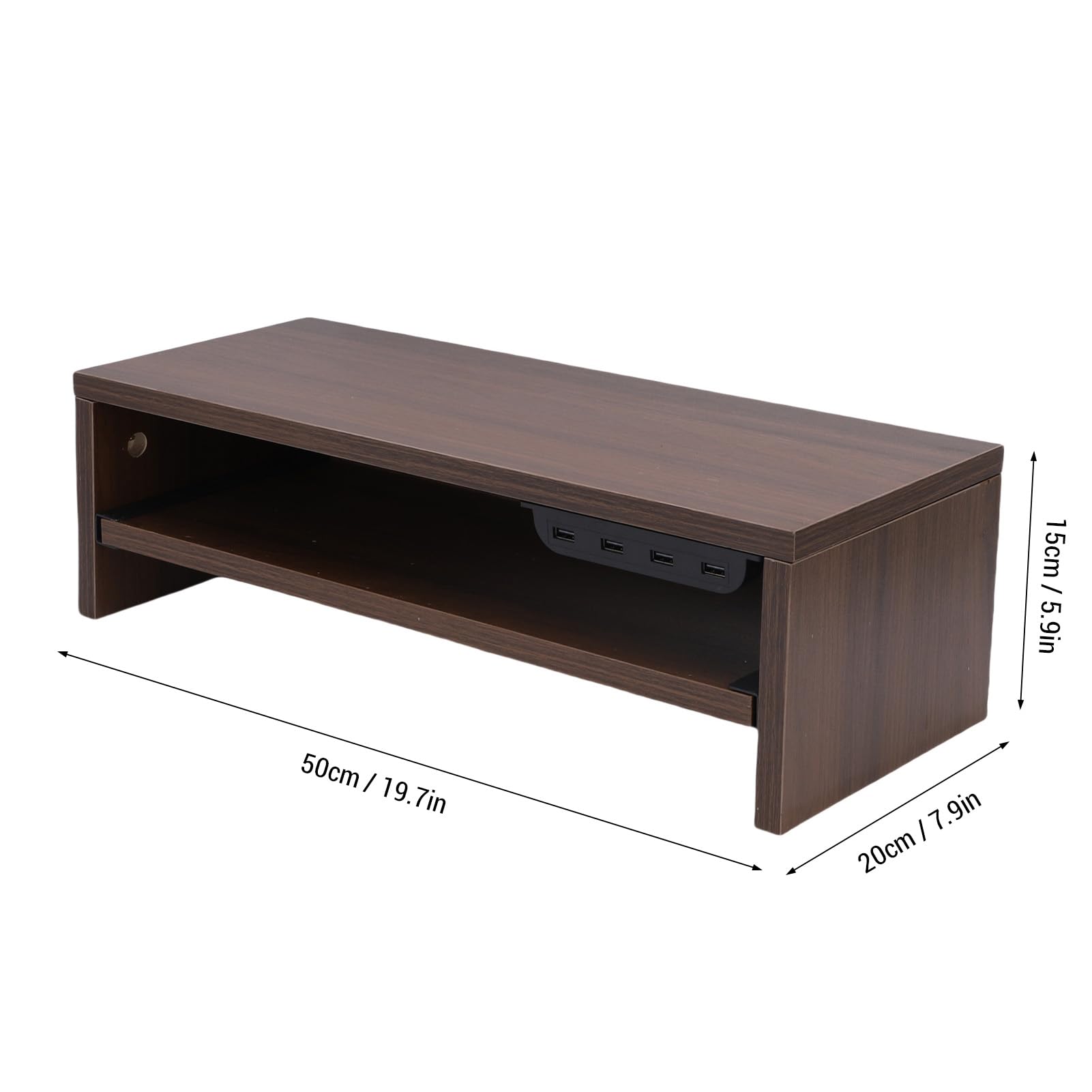 Fockety Podstawka Pod Monitor 2-poziomowy Organizer na Biurko z szufladą, Gniazdkami Prądu Zmiennego i Portem USB, Stojak na Monitor Komputerowy (Orzech Brązowy)