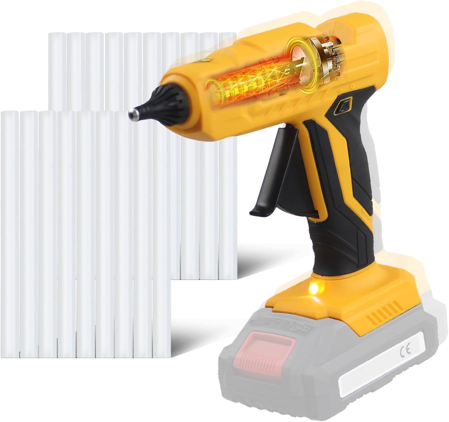Pistola de pegamento caliente inalámbrica para batería Makita 20 V máx., precalentamiento rápido, a prueba de goteo, con 20 barras de pegamento de tamaño completo. (baterías no incluidas)