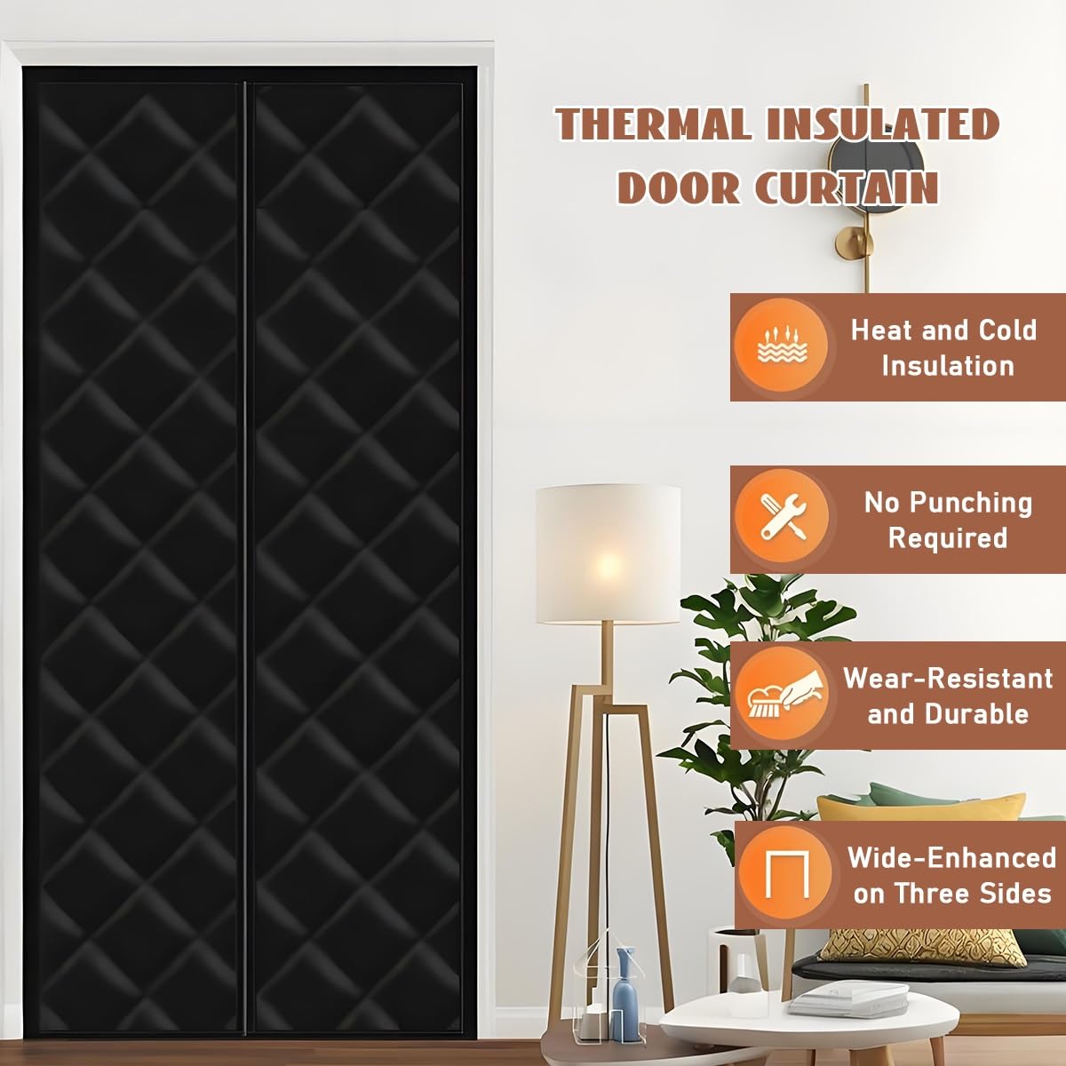 Thermo Türvorhang Kälteschutz Magnet Wärmeschutzvorhang Für Türen Volle Größe Winddicht Thermovorhang Tür Gegen Kälte Und Hitzen Haustierfreundlich(Schwarz,140x200cm)