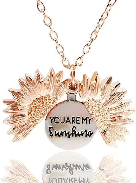 YKULEW Sunflower Locket Necklace Love Mom Engraved Pendant Necklace for Women Girls with Nice Gift Box
