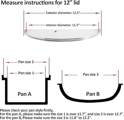 Miniatura 10 de Tapa de vidrio para sartén, cubierta de repuesto templado compatible con todos los utensilios de cocina de 12 pulgadas para sartenes, hierro fundido