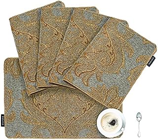 TOPLUXE Table Runner with Handmade Tassels, Luxury Damask Table Runner for Dining Room/Restaurant/Banquet/Festival Decoration (33x180cm, Beige)