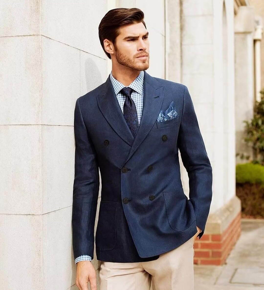 Spring Summer Autumn Blazer Double Breasted Prom Party Linen Blend Suit Jacket - Image 7