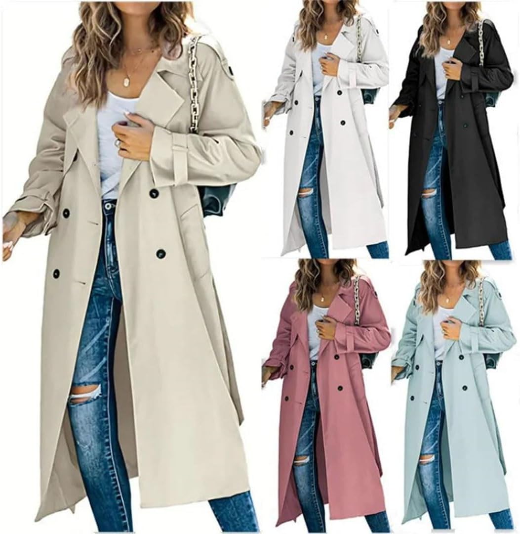 Women Trench Coat Turn Down Collar Clothes Full Sleeve Belt Trench Trench Coat For