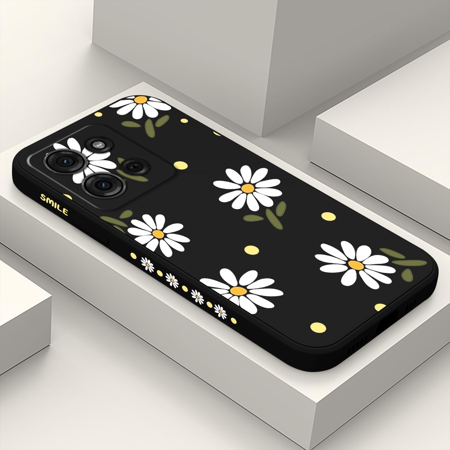 LEECG for Motorola Moto G 5G 2025 Case, Flower Pattern Slim Case Soft Silicone Protective for Moto G 5G 2025 Phone Cover, Daisy Black