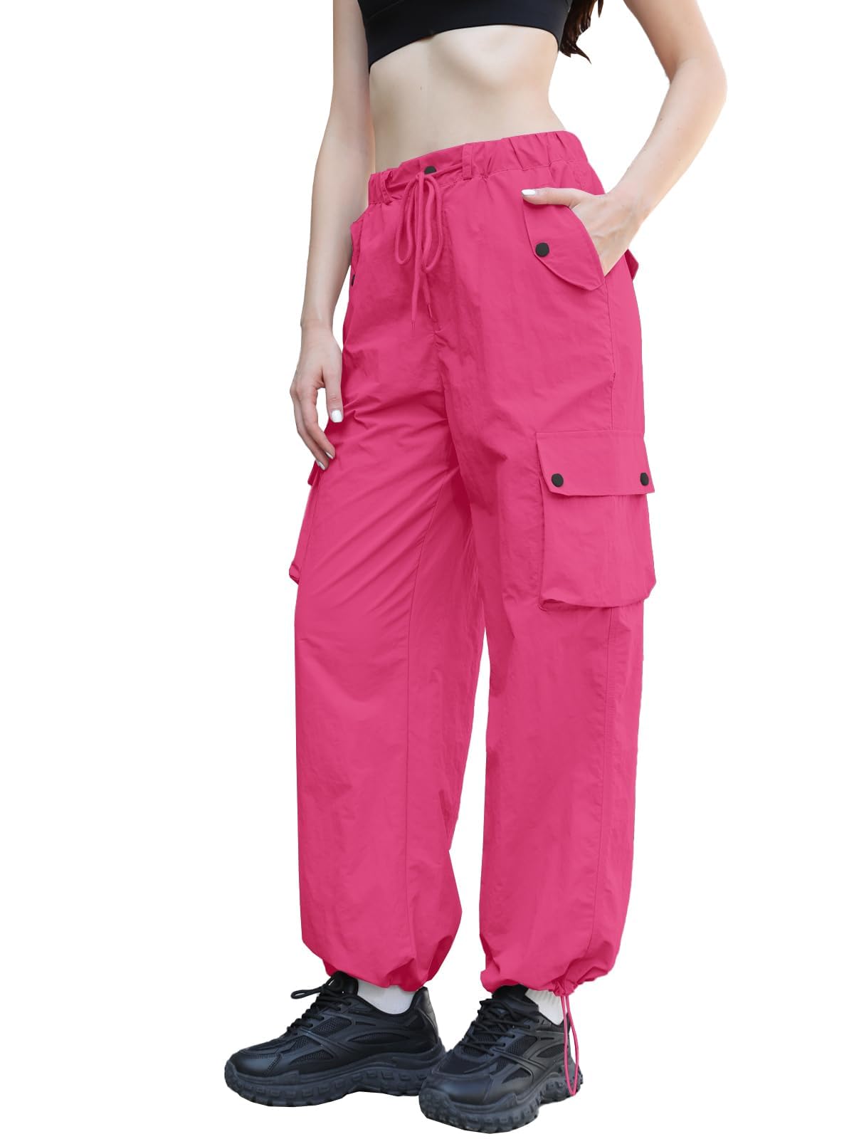 Cromoncent Cargo Pants Girls & Women Parachute Pants Y2K Baggy Rave Clothes Waterproof with Pockets, 6 Years - 3XL