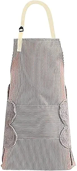 سعر ومواصفات SKY-TOUCH Bib Apron with Pockets, Adjustable Kitchen Aprons 2 Side Wipe Hands Coral Velvet Towels Stitched Pinstripe Waterproof Cooking Aprons Unisex (B08ZXJY8Y7) على Amazon EG