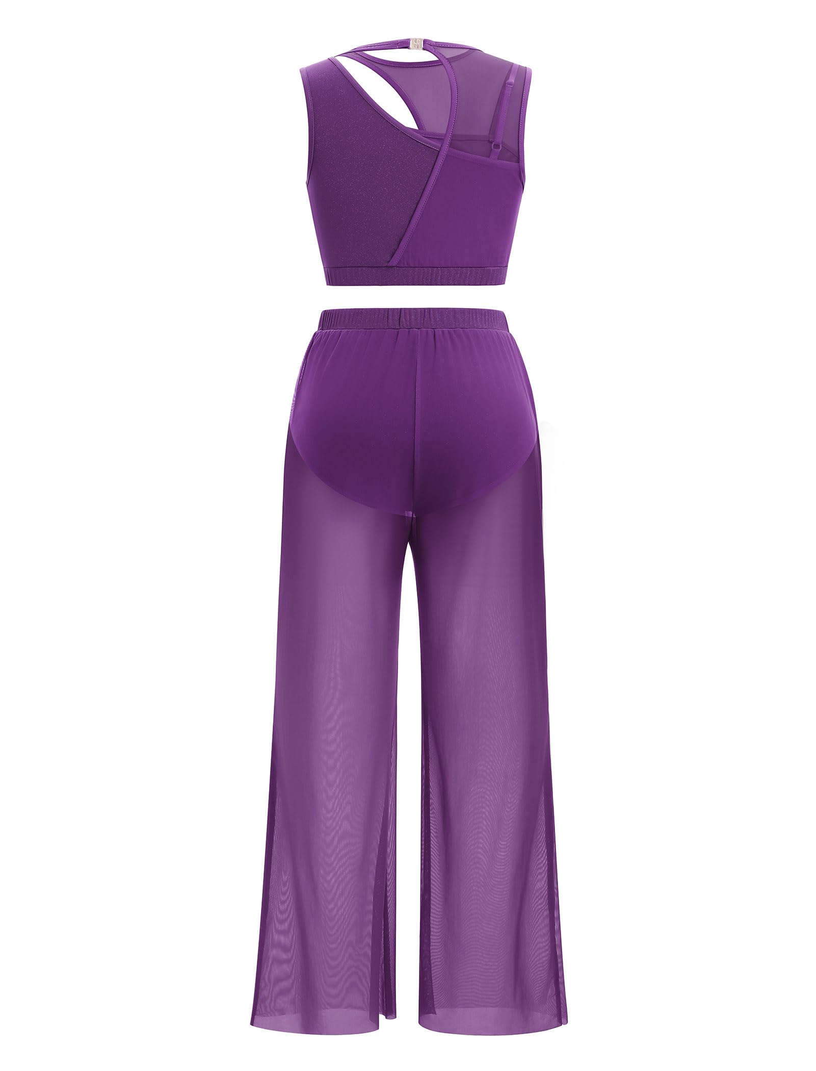 FYMNSI Costume de danse lyrique pour femme - Haut court sans manches avec pantalon large - Ensemble pour performance sur scène