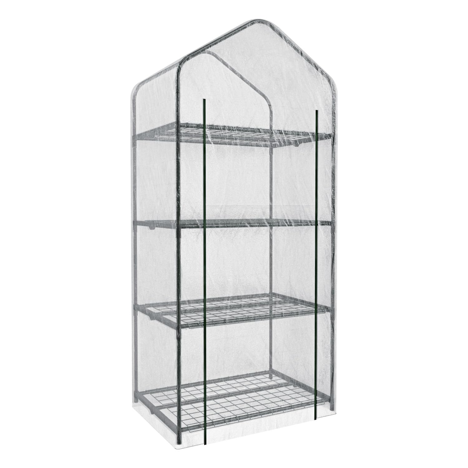 Serra A 4 Ripiani Da Giardino Per Orto Telaio In Acciaio Verniciato Telo In PVC Trasparente Porta Avvolgibile Apertura A Cerniera Protezione Piante Giardinaggio Design Sunnyside 69 x 49 x 160 Cm
