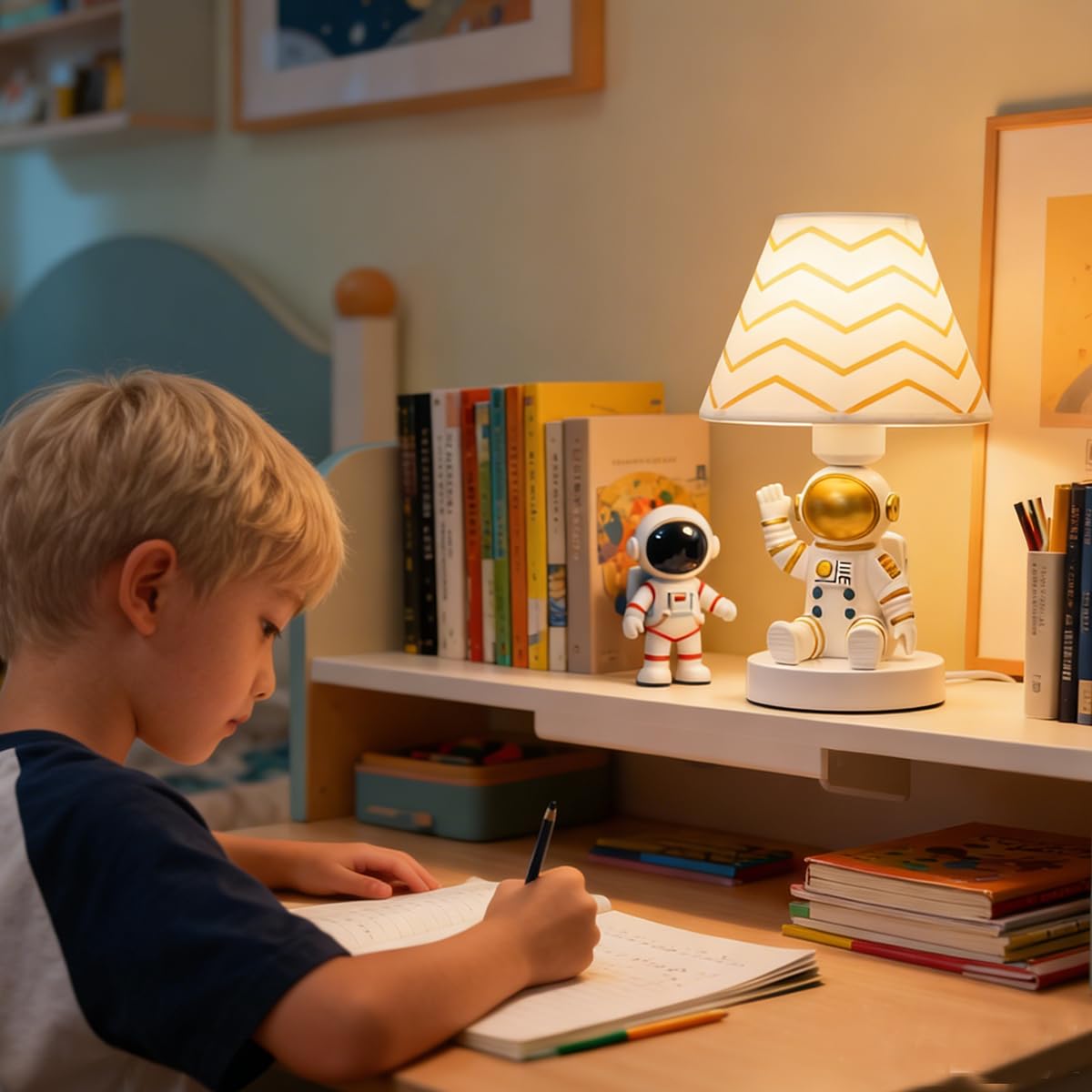 Ecliptix Lámpara de mesa para niños, adorable lámpara de escritorio estilo astronauta de 14 pulgadas, lámpara de mesa para niños, lámpara de noche de astronauta, ideal para decoración de dormitorio de