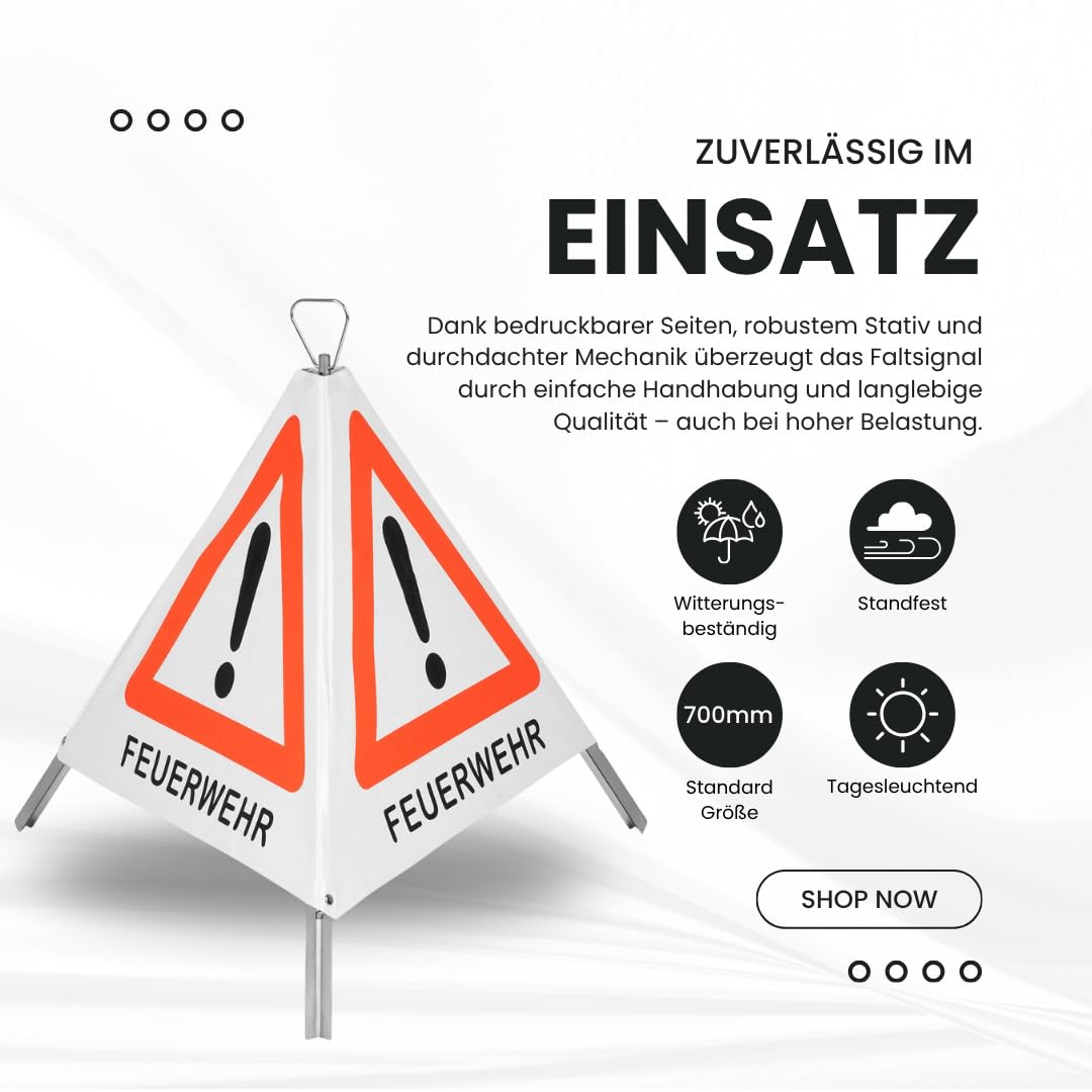 Faltsignal Raptors | Feuerwehr | Warnsignal | Absicherung | Warndreieck | Versch. Texte | Warnpyramide | 700 mm | Faltbar