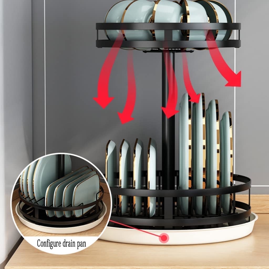 Scola Piatti Scaffali da Cucina Girevoli A 2 Livelli Scaffale per Piatti in Acciaio al Carbonio con Scolapiatti per Piano di Lavoro della Asciugastoviglie