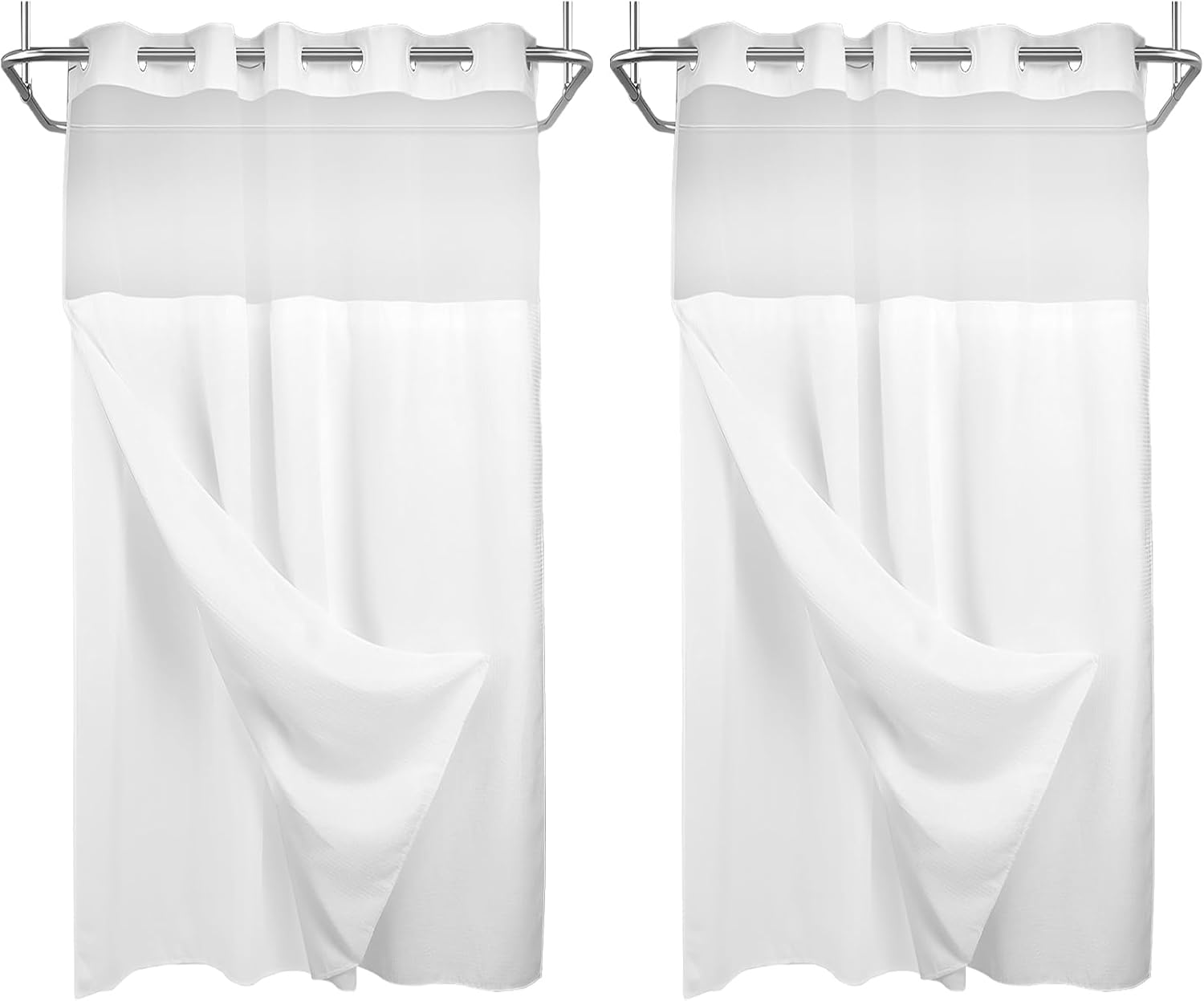 2Pack Hook Free Shower Curtain Waterproof Bathroom Curtains with Snap-in Liner Washable Bath Curtains Decorative White Shower Curtain for Home Dormitory Hotel Gym (White-2Pcs)