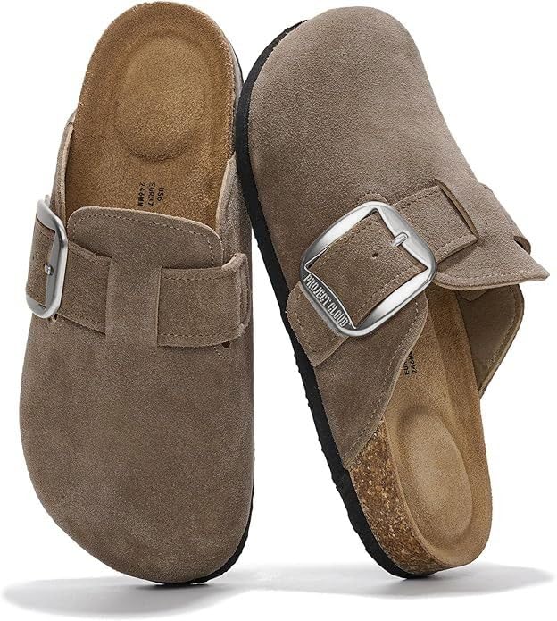 Image of Project Cloud 100% Genuine Leather Clogs for Women Shoes - Memory Foam Insole, Non-Slip & Natural Cork Footbed Arch Support Big Buckle Womens Clogs and Mules Footwear (Manchester)