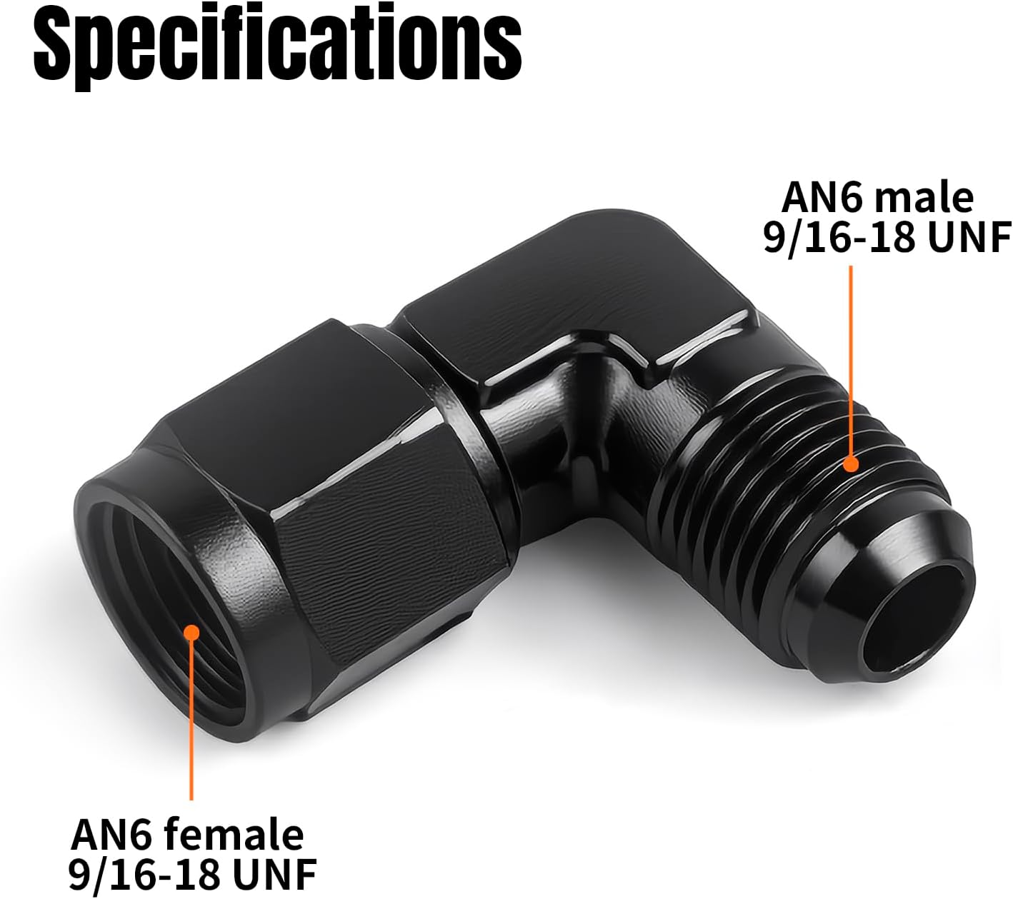 90 Degree AN6 Female to AN6 Male Flare Swivel Hose Fitting Adapter Aluminum Black 2PCS
