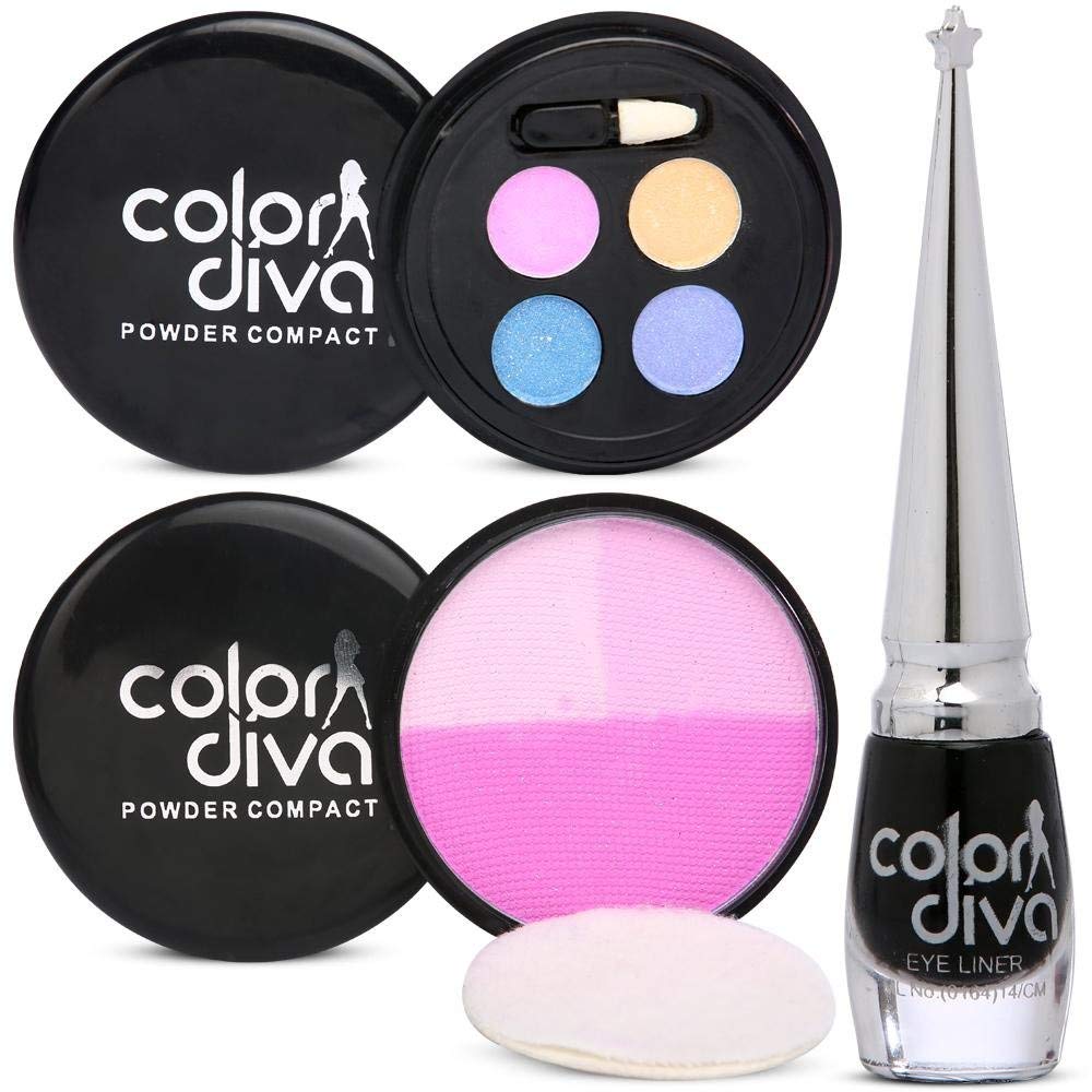 COLOR DIVA Eyeliner & 4 in 1 Eyeshadow With Blusher Combo Of 3, C-532