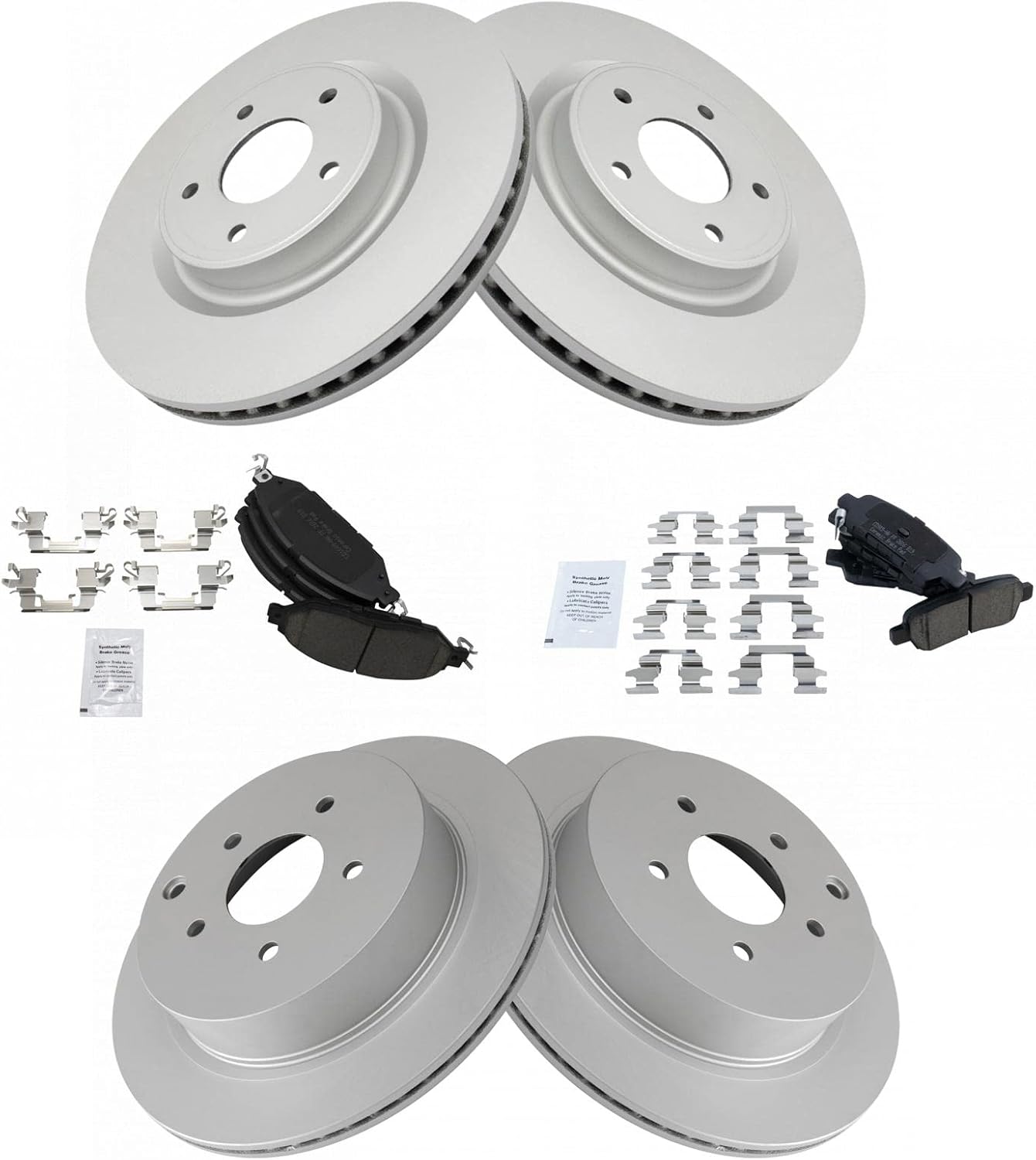 TRQ Front and Rear Brake Pad & Rotor Kit Brake Pads Brake Rotor Ceramic Premium G-Coated Compatible with 2013 INFINITI JX35 2014-2019 QX60 2015-2019 Nissan Murano 2013-2019 Pathfinder