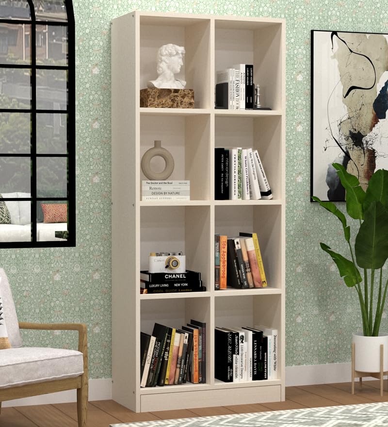 Image of SPECIALITY PANELS 8 Cube Bookshelf with Open Shelves, White, 73x176 cm, Carpenter Assembly Provided