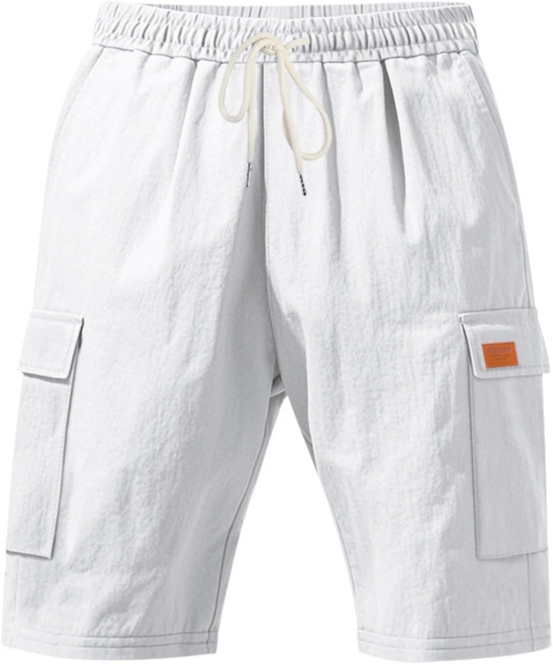 Men's Cargo Linen Shorts Casual Summer Elastic Waist Drawstring Solid Straight Beach Shorts Multi Pockets, M-3XL