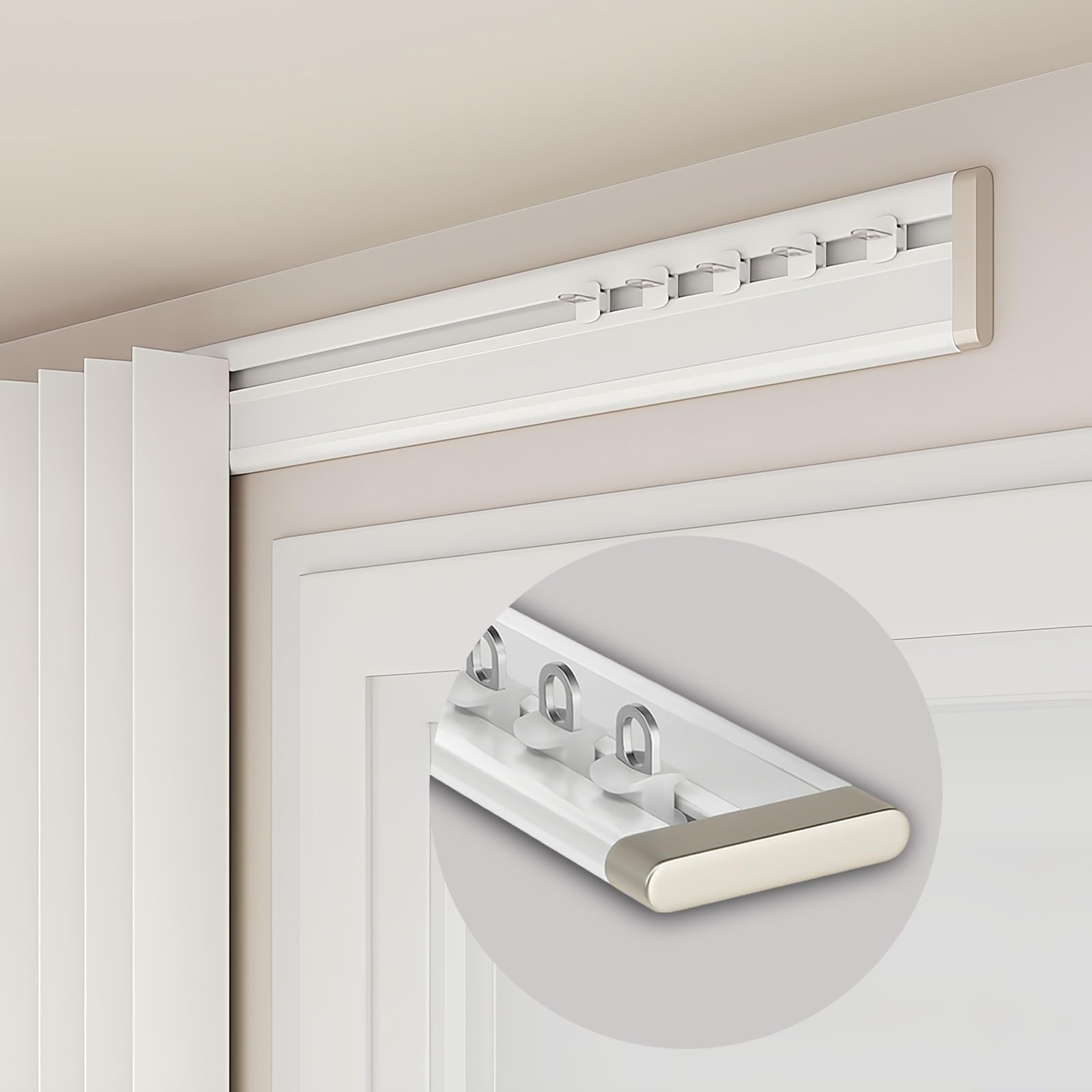 Stumme Vorhangschiene, 6 mm (0.2 in) ultradünne Vorhang-Schiene, Aluminium-Schiene für Decken- oder Wandmontage, glatt gleitend, ohne die Öffnung der Fenster innen und außen zu beeinflussen(1.20m/3.9