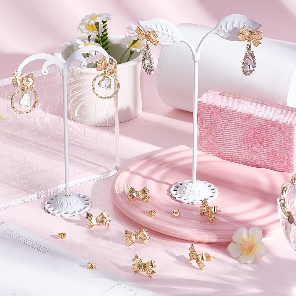 Beebeecraft 1 Box 10Pcs Bow Earring Findings Post 18K Gold Plated Brass Bowknot Cubic Zirconia Stud Earring Findings with Loop and 10Pcs Ear Nuts for Jewelry Making Accessories DIY Supplies - Image 4