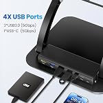 Tounee Support pour ordinateur portable avec amovible USB-C Le centre, 100W PD Chargement, 4K@60Hz HDMI, USB-A & USB-C 3.0 Ports, Port hôte, Porte ordinateur portable ergonomique en aluminium pour ordinateurs portables de 10 à 17 pouces, MacBook & Plus (Noir)