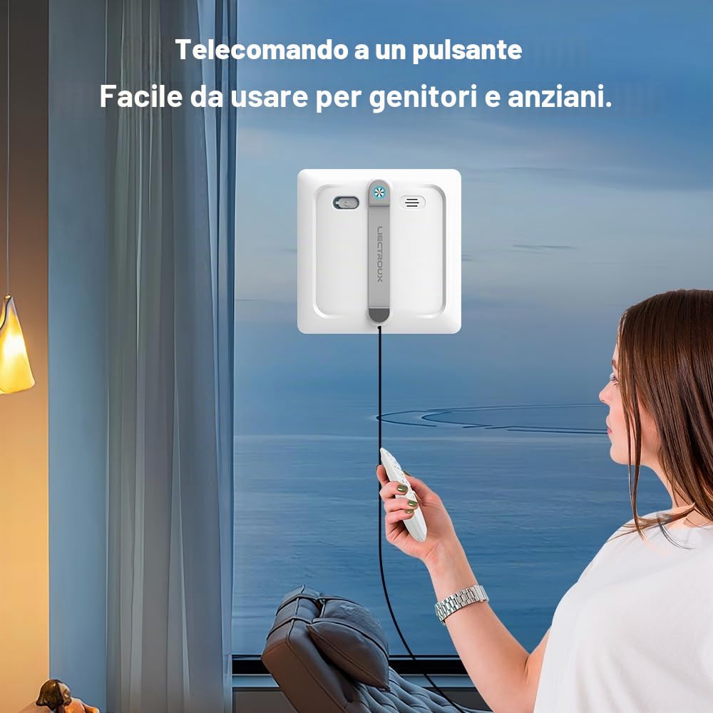 LIECTROUX Robot lavavetri S9, 2 spazzole rotanti, spruzzatura pompa 6 ugelli, motore senza spazzole, aspirazione 9KPa, vetri senza telaio, 8 microruttori, corda + cavo 2in 1, app e telecomando