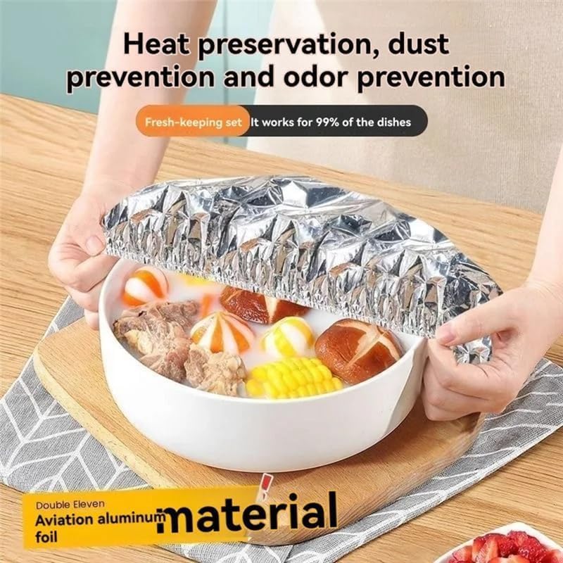 Image of Food Grade Aluminum Foil Elastic Paper 10 PCS | Adjustable Airtight Bowl Cover for Food Storage | Reusable Fresh-Keeping Covers for Kitchen, Cooking & Baking