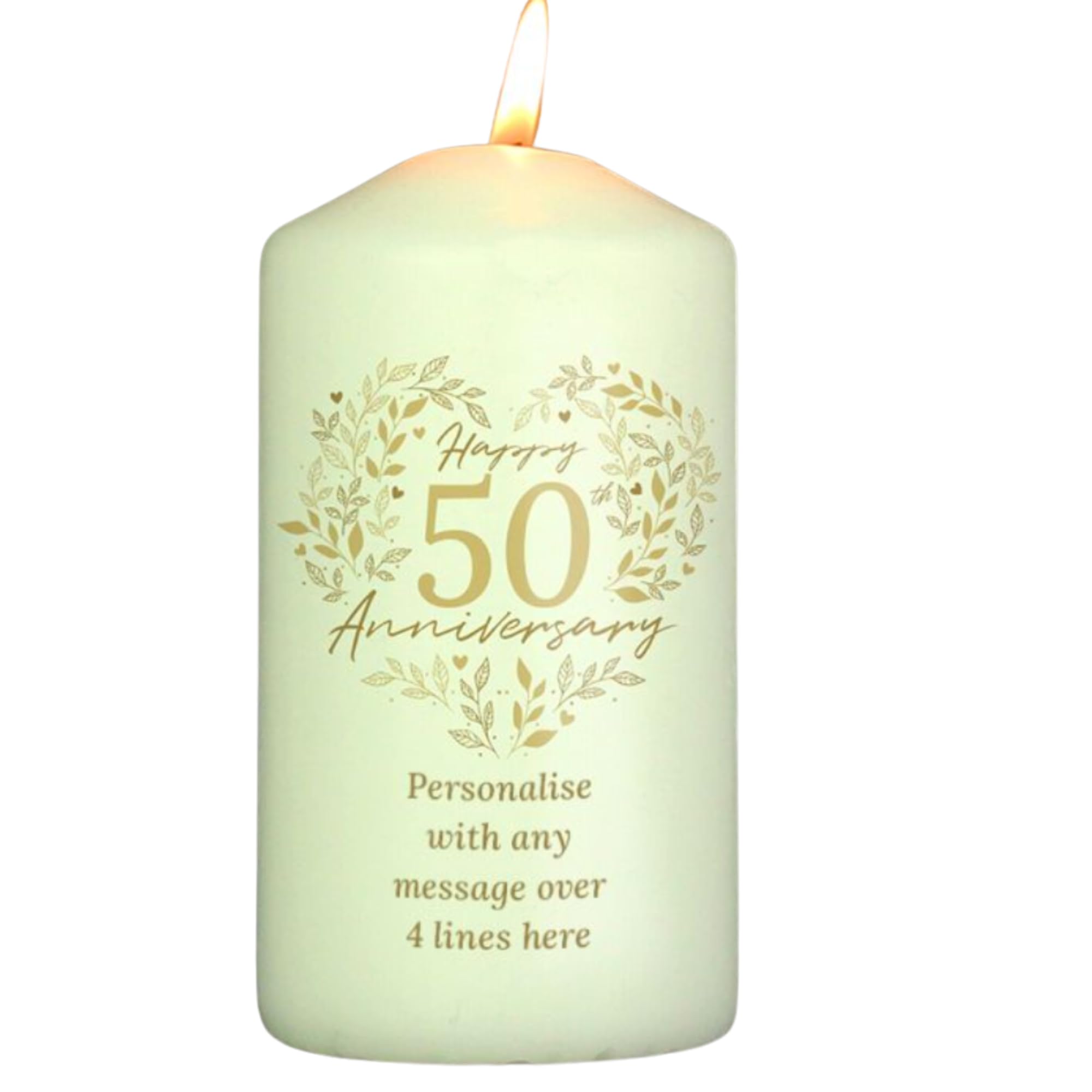 Caleli Gifts White Personalised 50Th Golden Wedding Anniversary Pillar Candle