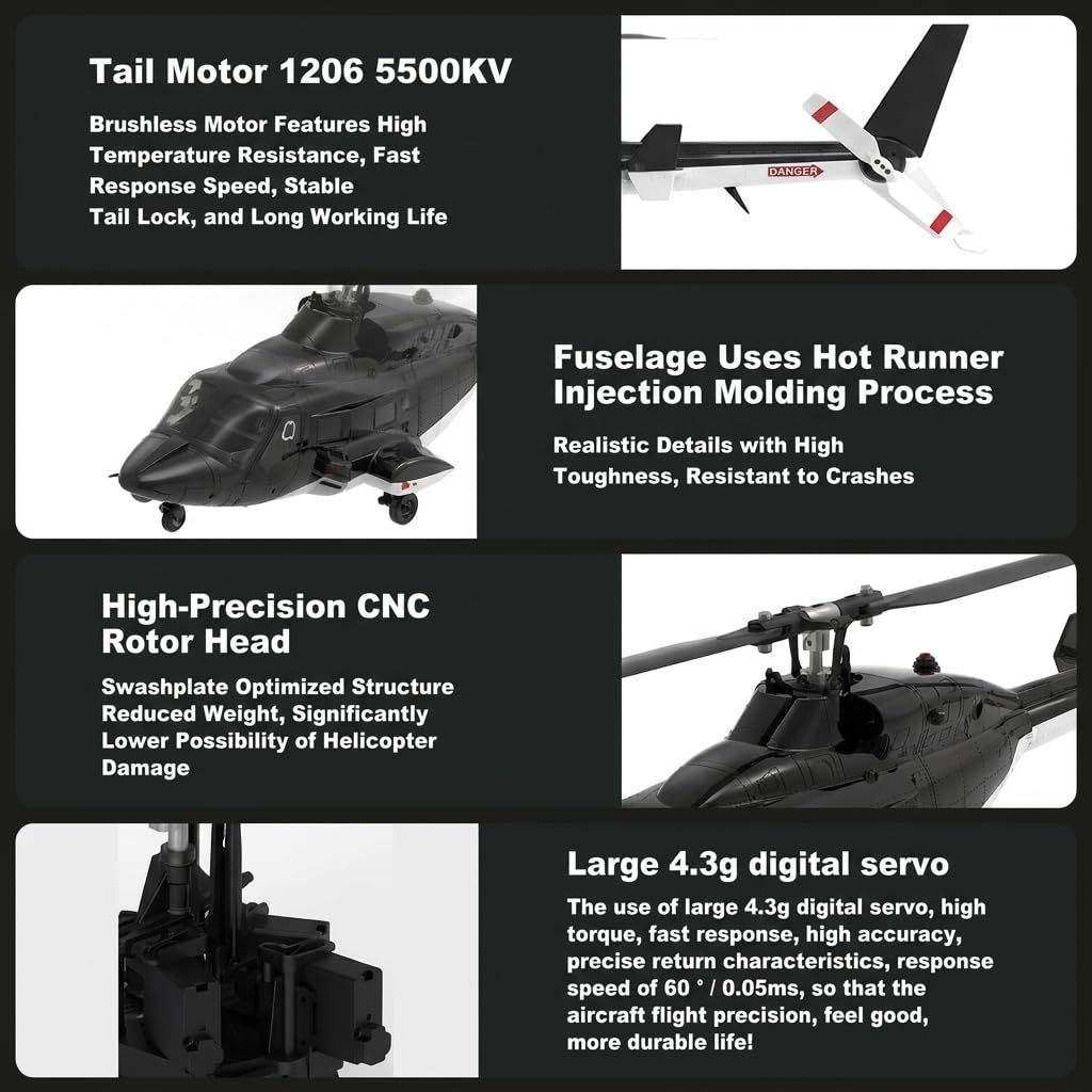 NULA YUXIANG F02 Air-Wolf RC Hubschrauber, 6CH Brushless 1:34 Helikopter | Mit 6-Achsen-Gyro, Optischer Positionierung, Höhenhaltung, Rückenflug Per Knopfdruck – RTR / 1 Akku