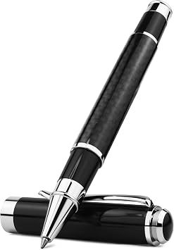 Carbon Fiber Signature Pen, Premium Metal Gel Ink Pens Micro Point 0.5mm Black Ink Smooth Writing Ball PenBlack Color