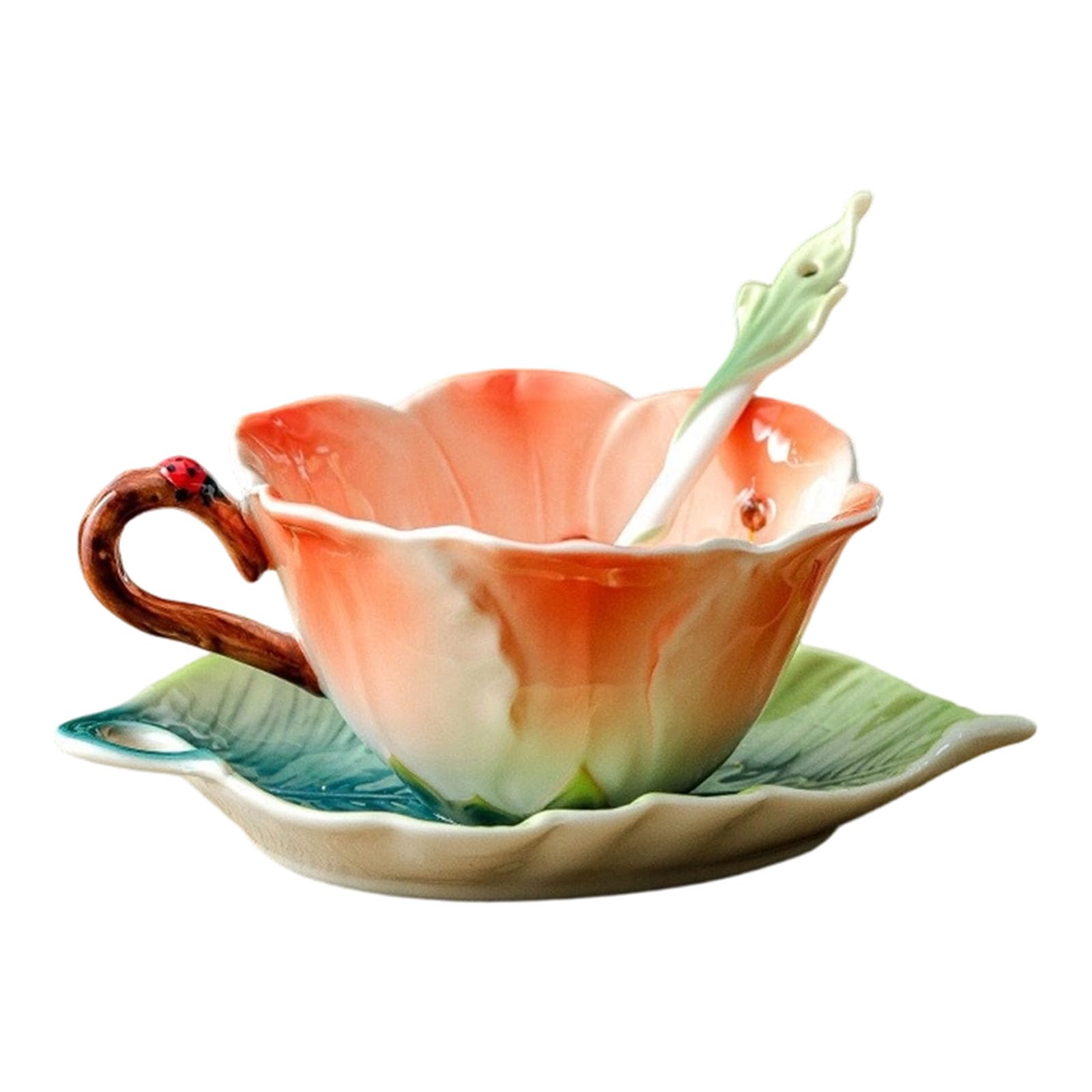 Limtula Enameled Coffee Cup Set Includes Cup Saucers Spoon Beautiful Flower Pattern 180Ml Lavishness Afternoon Tea Set Gift Enclosed Dishes