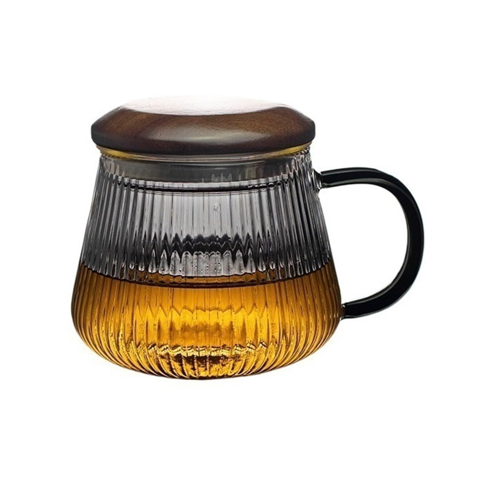 Cucina Tazza da tè in vetro a righe verticali con infusore e coperchio(Piccolo)
