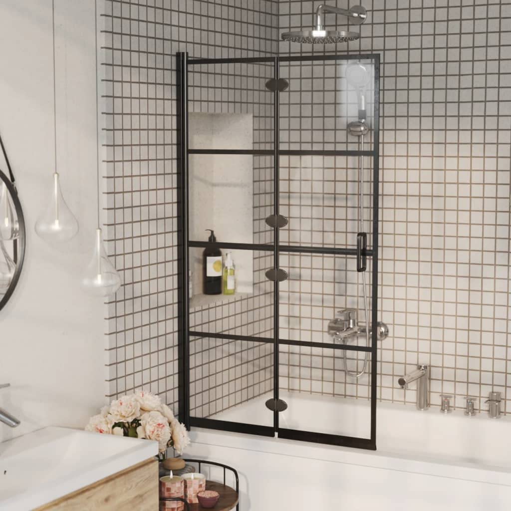 Mampara de ducha plegable de 80 x 140 cm, color negro, de cristal de seguridad ESG y perfil de aluminio, plegable para facilitar el acceso, incluye material de montaje