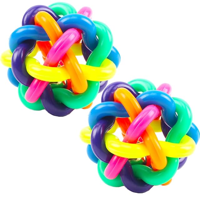 Pelota de Goma para Perros con Campana, Juguete Tejido Hinchable de Arco Iris