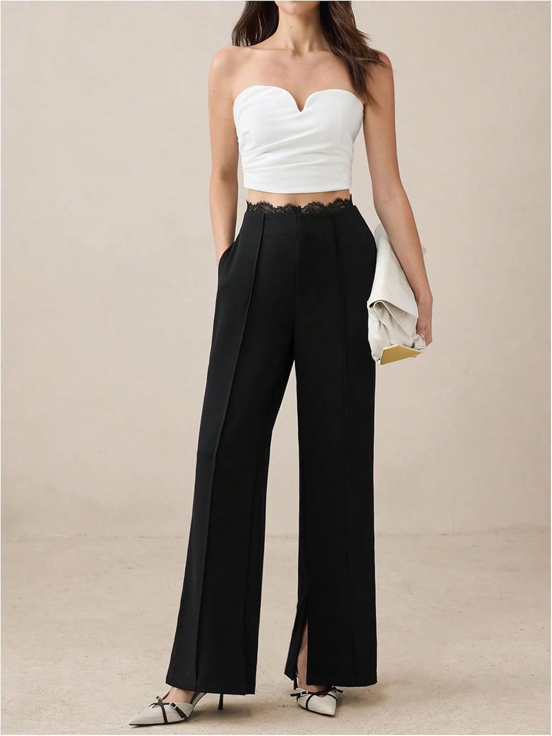 GORGLITTER Women's Lace High Waisted Business Casual Work Trousers Dress Pants Dressy Office Straight Leg Slacks Pants - Image 6